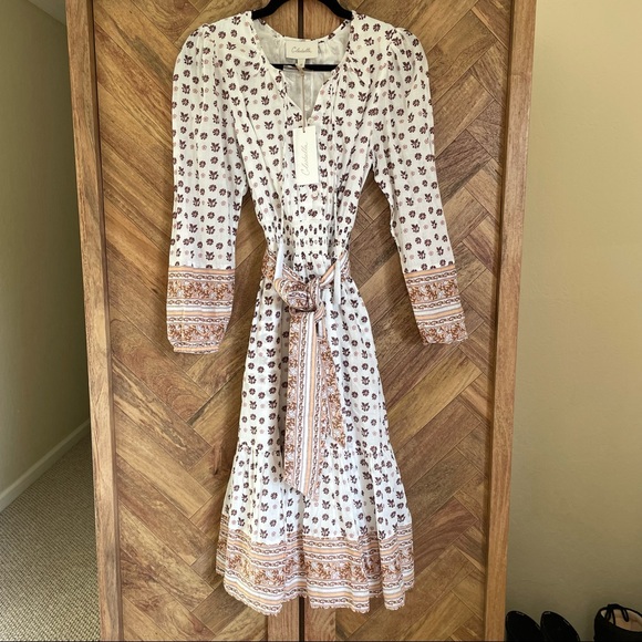 SOLD 🛍 NWT CLEOBELLA Blakely White Neutral Floral Midi Dress size XS MSRP $258 - Picture 3 of 6